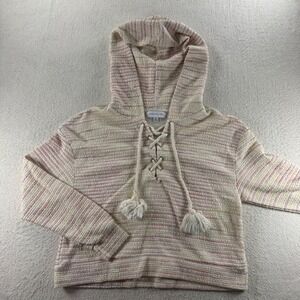 Something Navy Women's Hoodie M Waffle Knit Lace Up Tassel Drawstring Cozy